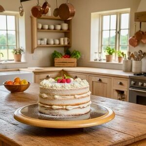 Vintage Wooden Pedestal Cake Plate / Charcuterie Lazy Susan Serving Centerpiece